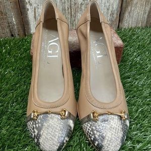 AGL Attilio Giusti Leombruni Block Gold Heel Snake-Print Toe with dustbag